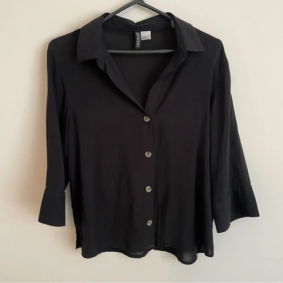 H&M semi sheer black button down collared  shirt / blouse 2 - Picture 2 of 8